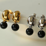 Black Onyx Drop Huggie Earrings - floysun