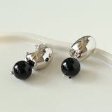 Black Onyx Drop Huggie Earrings - floysun