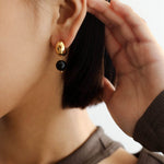 Black Onyx Drop Huggie Earrings - floysun