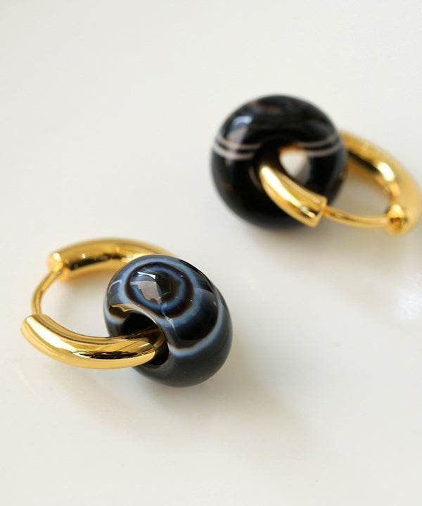 Black Onyx Hoop Earrings - floysun