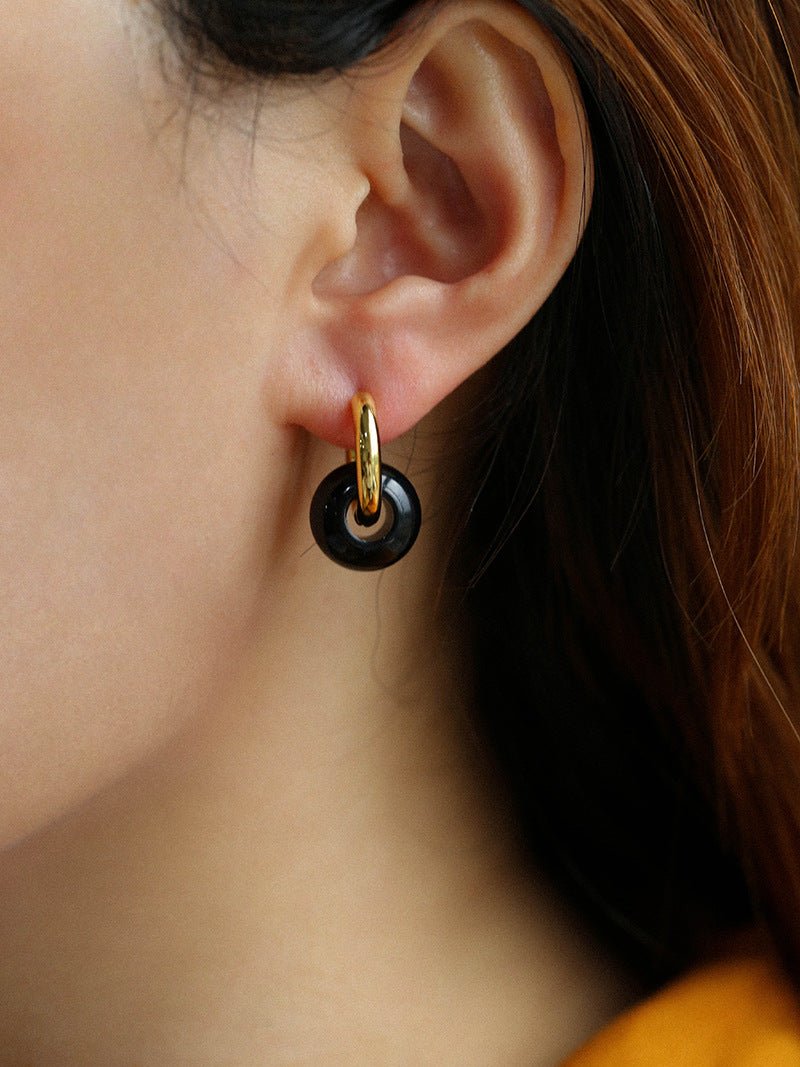 Black Onyx Hoop Earrings - floysun