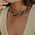 Black Onyx Natural Pearl Double Layer Necklace - floysun