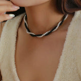 Black Onyx Natural Pearl Double Layer Necklace - floysun