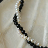 Black Onyx Natural Pearl Double Layer Necklace - floysun