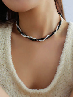 Black Onyx Natural Pearl Double Layer Necklace - floysun