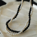 Black Onyx Natural Pearl Double Layer Necklace - floysun