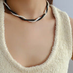 Black Onyx Natural Pearl Double Layer Necklace - floysun