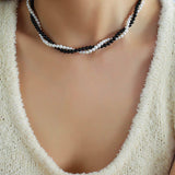 Black Onyx Natural Pearl Double Layer Necklace - floysun