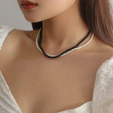 Black Onyx Natural Pearl Double Layer Necklace - floysun