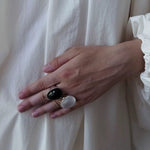 Black Onyx Oval Egg Sterling Silver Ring - floysun