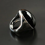 Black Onyx Oval Egg Sterling Silver Ring - floysun