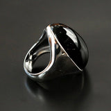 Black Onyx Oval Egg Sterling Silver Ring - floysun