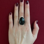 Black Onyx Oval Egg Sterling Silver Ring - floysun