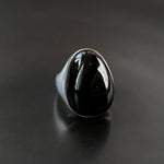 Black Onyx Oval Egg Sterling Silver Ring - floysun