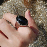 Black Onyx Oval Egg Sterling Silver Ring - floysun