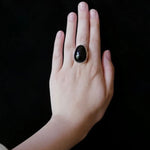 Black Onyx Oval Egg Sterling Silver Ring - floysun