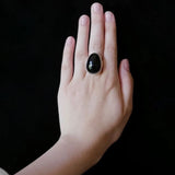 Black Onyx Oval Egg Sterling Silver Ring - floysun