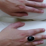 Black Onyx Oval Egg Sterling Silver Ring - floysun