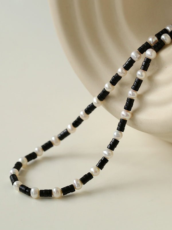 Black Onyx Pearl Bead Necklace - floysun