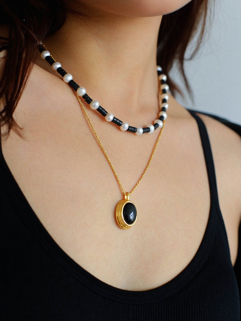 Black Onyx Pearl Bead Necklace - floysun