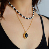 Black Onyx Pearl Bead Necklace - floysun