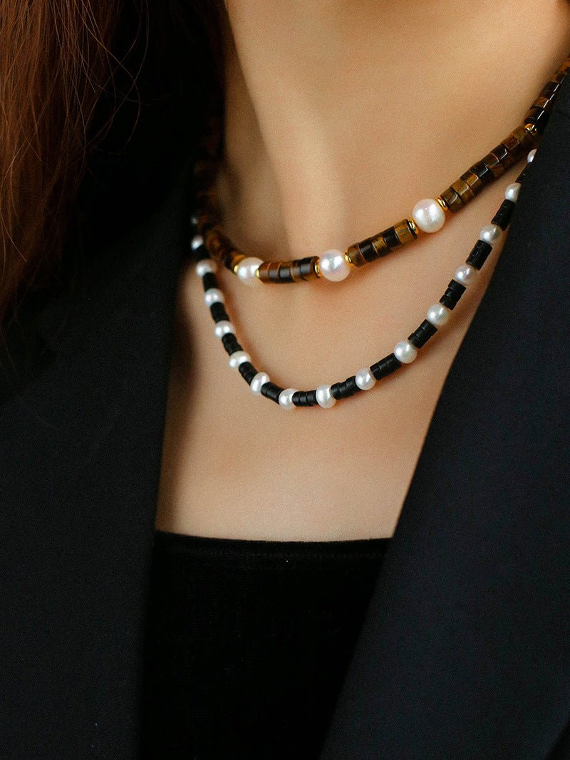 Black Onyx Pearl Bead Necklace - floysun