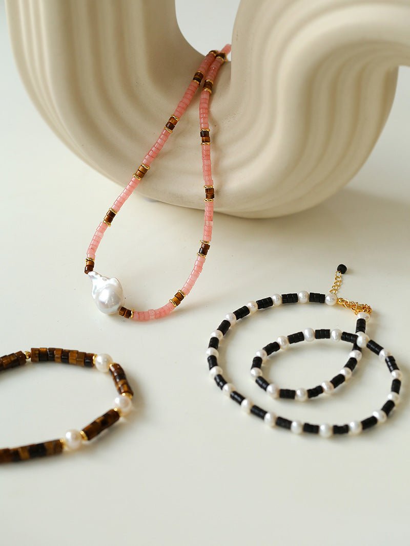 Black Onyx Pearl Bead Necklace - floysun