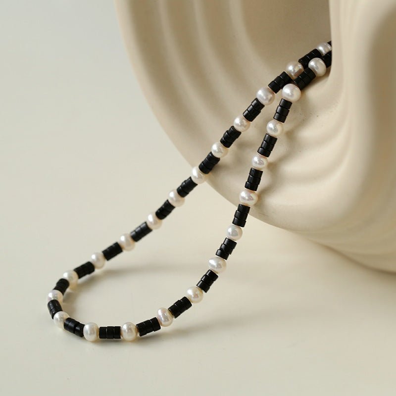 Black Onyx Pearl Bead Necklace - floysun