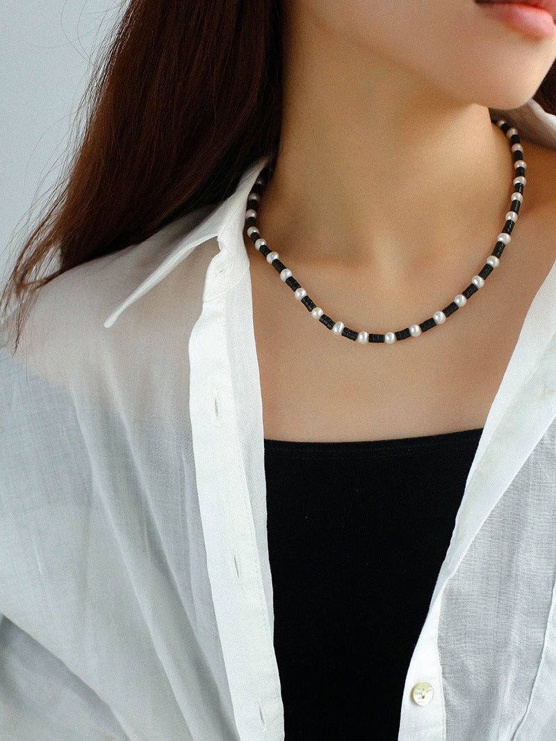 Black Onyx Pearl Bead Necklace - floysun