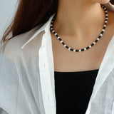 Black Onyx Pearl Bead Necklace - floysun