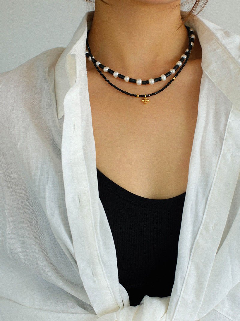 Black Onyx Pearl Bead Necklace - floysun