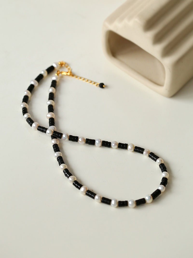 Black Onyx Pearl Bead Necklace - floysun