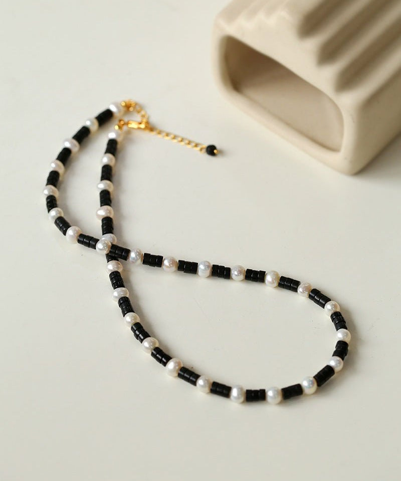 Black Onyx Pearl Bead Necklace - floysun