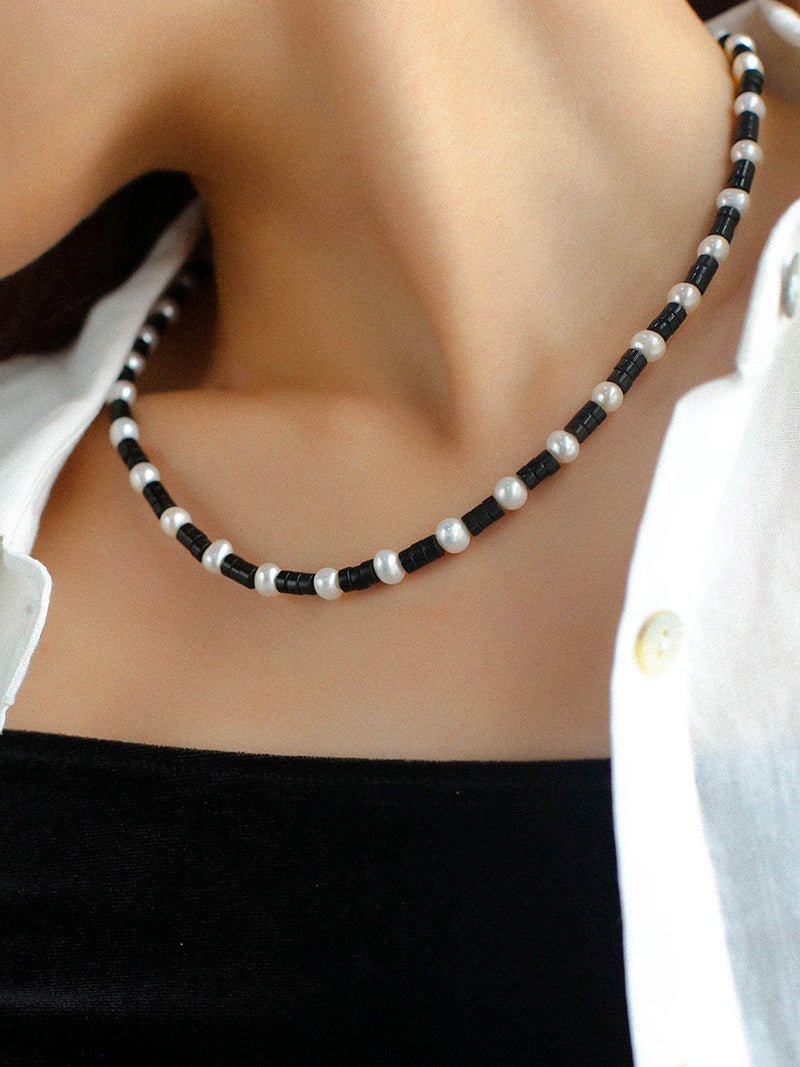 Black Onyx Pearl Bead Necklace - floysun