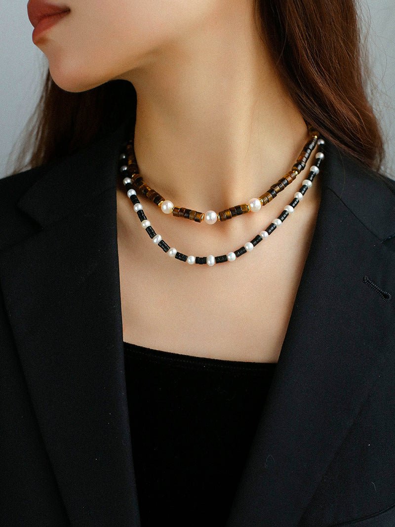 Black Onyx Pearl Bead Necklace - floysun