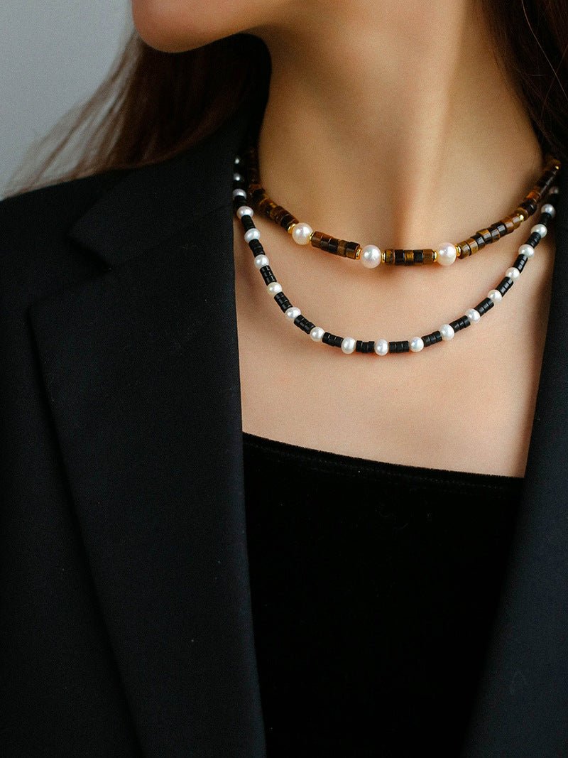 Black Onyx Pearl Bead Necklace - floysun