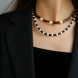 Black Onyx Pearl Bead Necklace - floysun