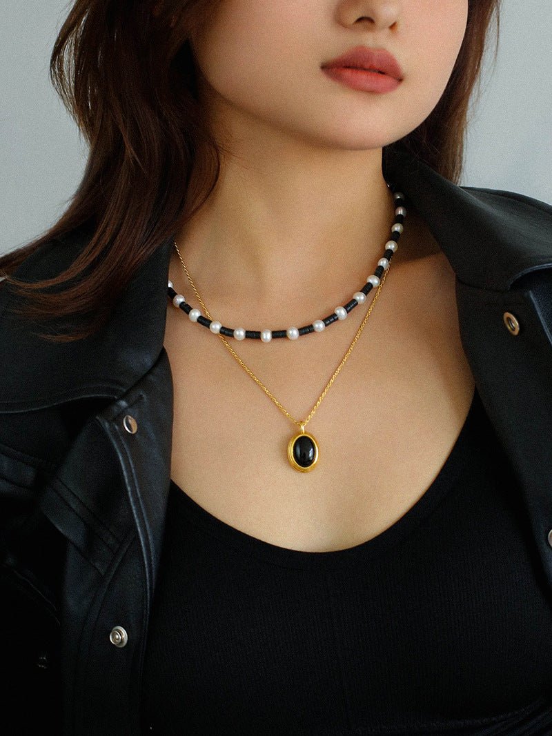 Black Onyx Pearl Bead Necklace - floysun