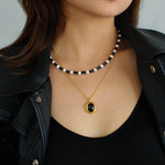 Black Onyx Pearl Bead Necklace - floysun