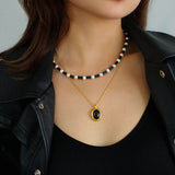 Black Onyx Pearl Bead Necklace - floysun