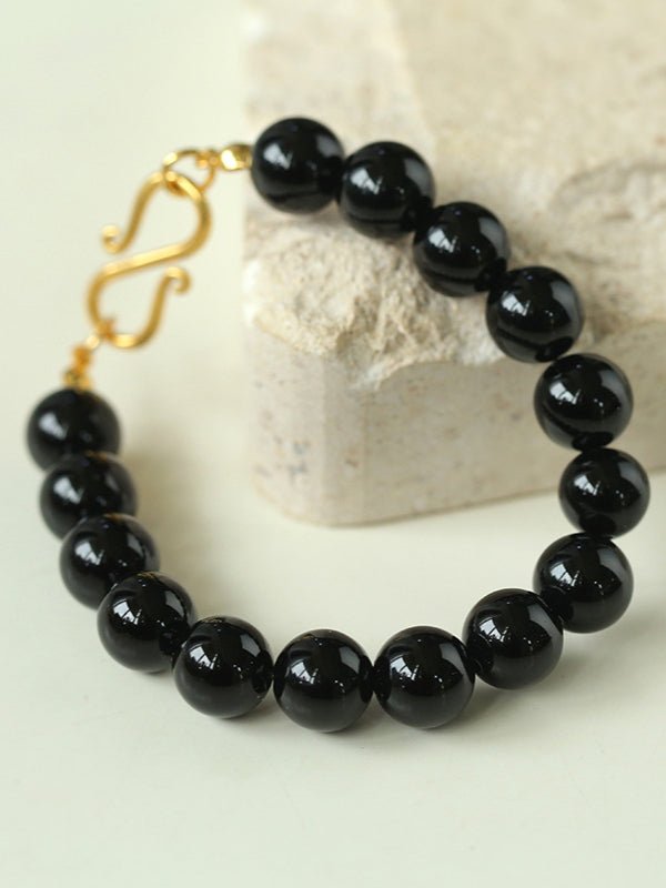 Black Onyx Red Onyx Yellow Jade 10mm Beaded Bracelet - floysun