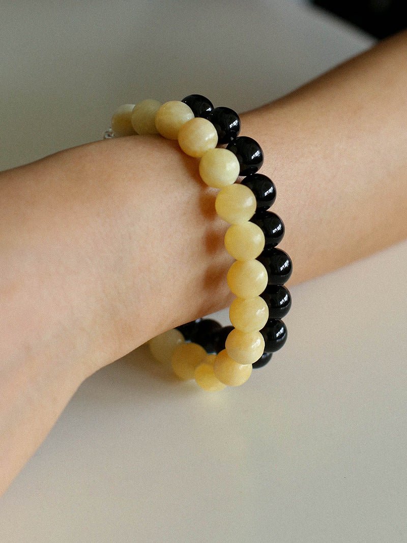 Black Onyx Red Onyx Yellow Jade 10mm Beaded Bracelet - floysun