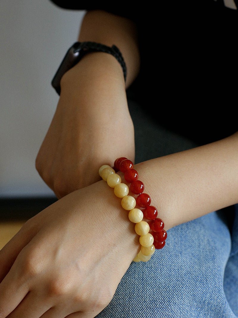 Black Onyx Red Onyx Yellow Jade 10mm Beaded Bracelet - floysun