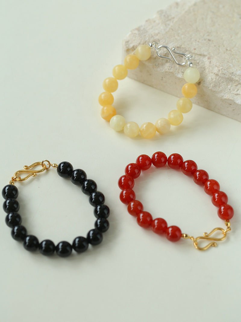 Black Onyx Red Onyx Yellow Jade 10mm Beaded Bracelet - floysun