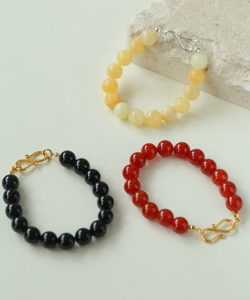 Black Onyx Red Onyx Yellow Jade 10mm Beaded Bracelet - floysun