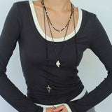 Black Onyx Round Tube Freshwater Pearl Long Necklace - floysun