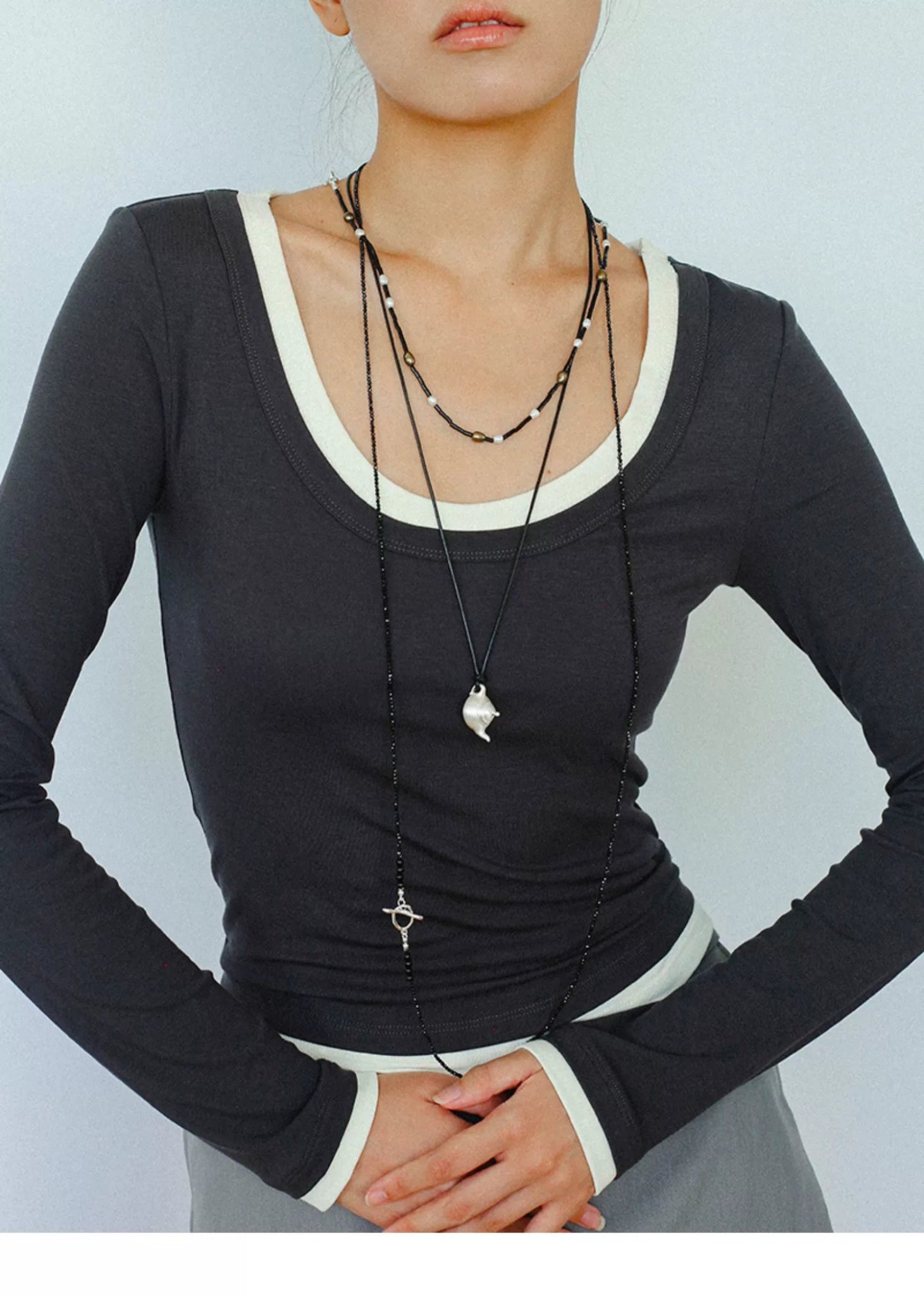 Black Onyx Round Tube Freshwater Pearl Long Necklace - floysun