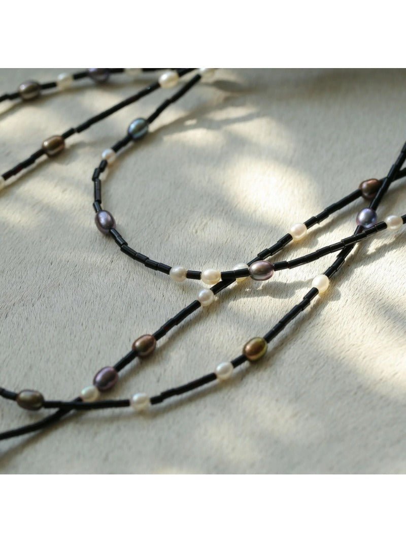 Black Onyx Round Tube Freshwater Pearl Long Necklace - floysun