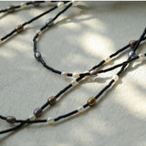 Black Onyx Round Tube Freshwater Pearl Long Necklace - floysun