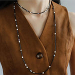 Black Onyx Round Tube Freshwater Pearl Long Necklace - floysun